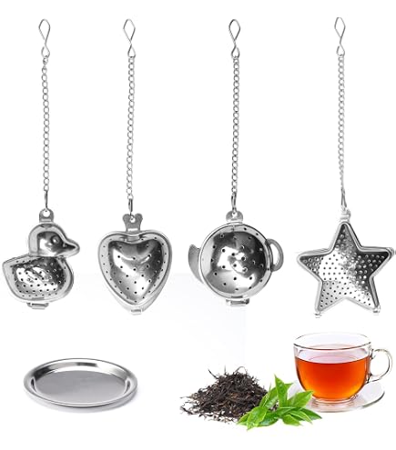 Cyimi Lot de 4 infuseurs à thé en forme de feuille en acier inoxydable avec chaîne et plateaux d'égouttement, petit filtre à thé pour tasse (théière
