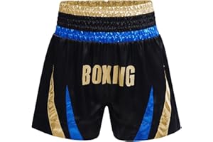 Oyolan Enfant Garcon Short de Boxe Muay Thai Kick Boxing MMA Short Combat Sport Taille Elastique Bermuda Métallique