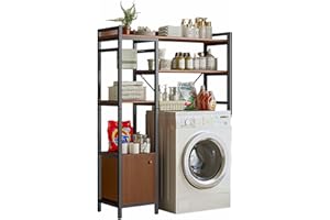 MAGIC SELECT Estantería Superior para Lavadora | Estante Organizador de Baño Ahorra Espacio | Mueble de Almacenamiento para Cuarto de Baño | Estante con 3 Baldas, 1 Cajón y 1 Barra Toallero. | Madera E1 y Acero.