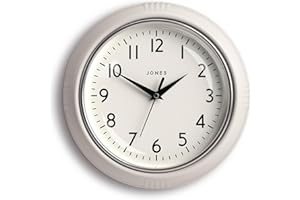 Jones Clocks® Ketchup wall clock | Retro round clock | 25cm | Very pale grey | Easy to read numbers | Perfect for kitchen or office