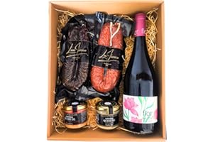 LUX IBÉRICO - Cesta Gourmet para Regalar "Silanum" – Caja de Productos Ibéricos – Lote con Vino, Crema de Queso de Oveja, Patatera, Achorizada - Regalo Original - Surtido Embutidos Tradicionales