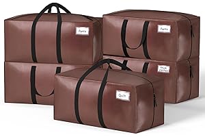 VOUNOT 5 Stück Umzugstaschen Groß, Faltbare Aufbewahrungstasche mit Stabilen Griffen und Rucksackgurten, Alternative zu Umzugskartons für Kleidung, Bettwäsche, Camping, Braun
