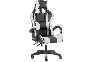 Baroni Home – Silla De Gaming Blanca y Negra, Silla Ergonómica de Oficina con Respaldo Regulable de 90° a 120°, con Reposacabezas, reposabrazos y Soporte Lumbar. Rotación de 360°