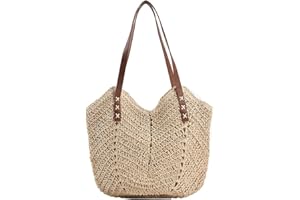 DKIIL NOIYB Straw Shoulder Bag For Women, Large Straw Bags Weave Handmade Handle Tote Bag Summer Beach Straw Handbags Bohemian Crossbody Bag