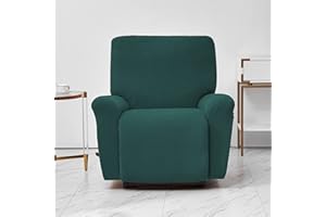 LiveGo Jacquard Recliner Chair Covers, Stretch Polyester Spandex Recliner Cover 4 Pieces, Reclining Chair Cover with Elastic Side Pocket, Armchair Cover for Living Room (Dark Green)