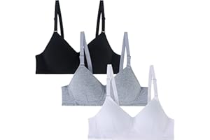 EDS Service Teen Girls Bras, Wire Free Cotton Training Bralette for Kids, Young Girls Sports Padded Crop Top Bra with Adjustable Strap for Women Girl 12-18 Years Pack of 3