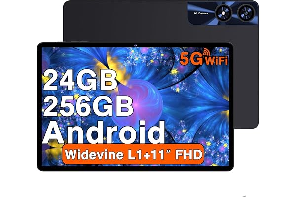 2026 Nouvelle Tablette Android Tablette 11 Pouces avec 256Go ROM(2To TF), 24 Go RAM, Octa-Core, 2.0Ghz, 5G WiFi 6, Widevine L1, 8000mAh, GMS, 5MP+13MP,Bluetooth 5.0, 1280 * 800, Tablette Tactile- Noir