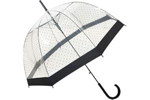 SMATI SMARTBULLE Long Transparent Bubble Umbrella - Solid ; Automatyczne otwieranie ; Średnica = 85 cm ; Parasol damski ; Wzór BLACK DOTS ; Parasol w kształcie kopuły.