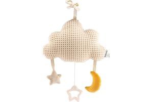 Spieluhr groß Wolke Ecru zum Anbinden, Baby Einschlafhilfe mit integriertem Spielwerk zum Aufziehen, Melodie: Brahms Wiegenlied, ab Geburt für Mädchen und Jungen
