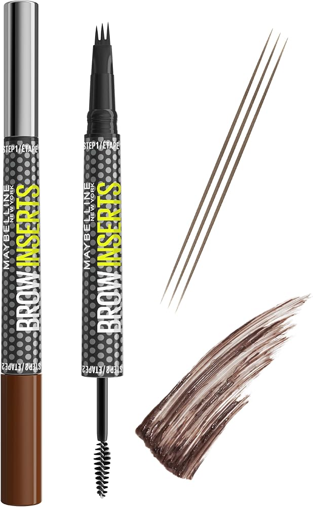 Maybelline New York Brow Insert Kaş Kalemi Med Brown 4 | Üçlü uçlu 0,015 mm, 100 doğal vuruş, suya dayanıklı, elyaf jel, 36 saate kadar dayanıklı, Brow Inserts
