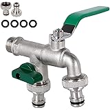 FIXKIT Doppel-Auslaufhahn Wasserhahn 1/2"Doppelhahn - 3/4" Auslass Wasserhahn aus hochwertigem Messing mit Doppelanschluss un