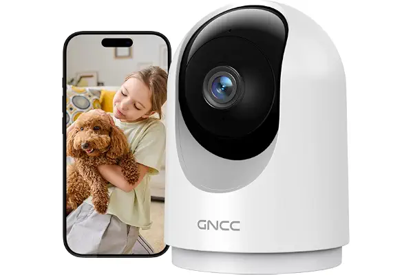 GNCC Cámara Vigilancia WiFi Interior 2K 3MP 2.4/5GHz Visión Nocturna 1 Pack | Monitor Bebés y Mascotas, SD/Cloud, 360°PTZ, Detección Movimiento e IA, Audio Bidireccional, Modo Privado, Alarma