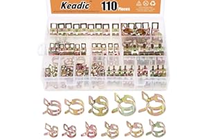 Keadic KSHC-110 Lot de 110 colliers de serrage à ressort de 7 mm à 17 mm - Type de bande de serrage à ressort - Pour carburant/silicone - Pince à air basse pression