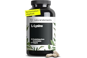 NATURAL ELEMENTS L-Lysine – 365 gélules – 1 000 mg par dose journalière – issu d’une fermentation végétale – végane, hautement dosé, sans additifs – fabriqué et testé en laboratoire en Allemagne