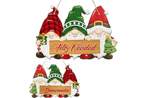 LEMESO Letrero Colgante de Navidad para Puerta 30 x 20 cm, Cartel de Madera Doble Cara para Entrada Decoración Navideña de Casa