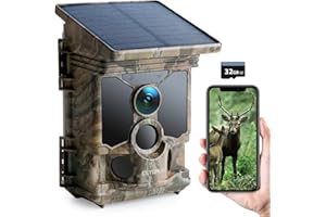 CEYOMUR 68MP 4K 30fps Cámaras de Caza Solar, WiFi Bluetooth Camara Fototrampeo con Batería Interna de 5200mAh Ángulo de Detección de 120° Visión Nocturna IP66 Impermeable con Tarjeta Micro SD 32GB