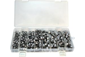 OCS PARTS Oetiker Clamp Assortment Case, Oetiker Stepless® Ear Clamps, Single Ear Hose Clamps (300 Pack (1/4" - 11/16"), Without Pincers)