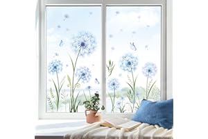 Tanlaby Azul Diente de León Pegatinas de Ventana Mariposa Plantas Pegatinas de Ventana Flores Estática Anti-colisión de Vidrio para Salón Dormitorio Oficina Decoración de Ventanas