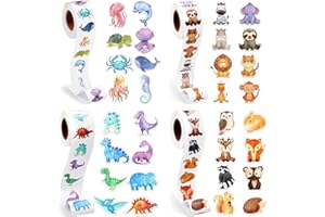 OMJMYY 2000 Stück Runde Cartoon Tier Aufkleber Kinder Tier Belohnungsaufkleber Wasserdicht Selbstklebende Sticker Tiere Stickerrolle für Skateboard Gepäck Aufkleber Scrapbook Laptop Trinkflasche