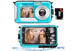 Digitalkamera,YISENCE Unterwasserkamera 4K HD 48MP Autofocus 16X Digitalzoom mit 32GB Karte Selfie Dual Bildschirm 11ft Digitalkamera wasserdichte für Schnorcheln (Blau)