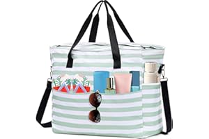 KESUDE Bolsa Playa XXL, Bolso Playa Hombre Mujer Verano Beach Bag Grande xxl Familiar con cremallera Bolsos Bandolera Impermeable plegable Tote Bag Shopper de Viaje Playa Piscina