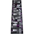 Masada Rugs, Modern Contemporary Runner Area Rug, Purple Grey Black (2 Feet X 7 Feet)