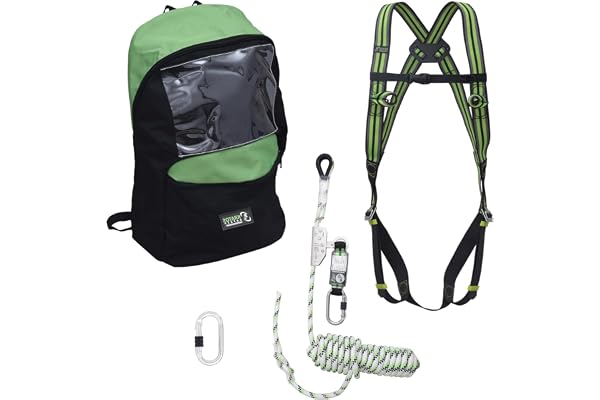 Kratos Safety fallskyddsset, 15 m samlingsanordning, rem, karbinhake, ryggsäck
