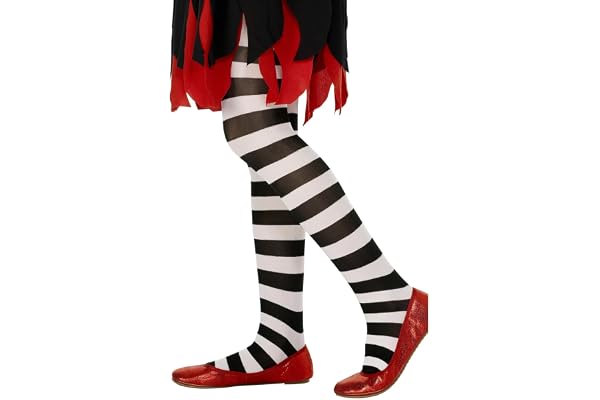 Smiffy's – tights svarta och vita ränder, ålder 6–12, färglösa