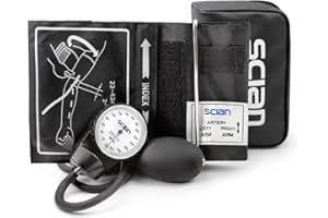 Scian Aneroid Sphygmomanometer - Manual Blood Pressure Cuff with D-Ring Universal Cuff 10-16", Carrying Bag for Nurse Doctor Senior Adult (Black)