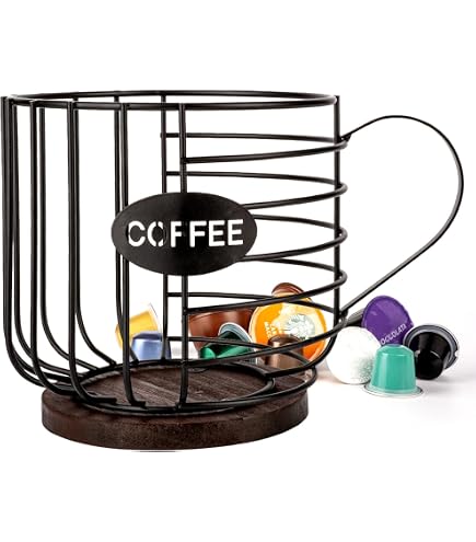 Panier De Rangement Capsules De Café En Métal Et Bois – Dimensions 16,5 X 16,5 X 17,5 Cm – Stocke Jusqu'à 60 Capsules – Design élégant Noir - 4