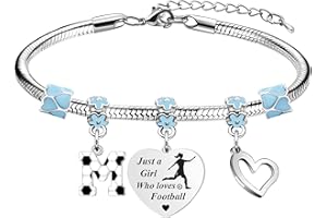 LUXYSODE Football Initial A-Z Bracelet Football Gifts for Girls Football Gifts Football Bracelet Football Players Gift Just A Girl Who Loves Football