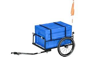 HOMCOM Bike Trailer, Bicycle Cargo Trailer Cart, Bike Wagon with 65L Foldable Storage Box, Big Pneumatic Tyres and Safe Reflectors, Max Load 40KG
