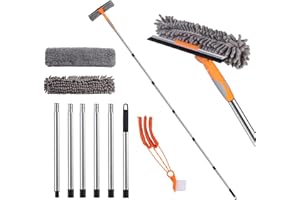 GOYOXOKY 2.4M Window Squeegee Cleaner Tool Kit with 6 Pole Long Handle, Glass Cleaner Brush with Silicon Squeegee and Microfiber Cloth, High Window Cleaning Equipment for Wall, Car Glass, Mirror