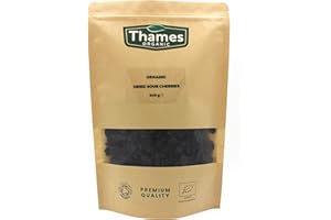Organic Dried Sour Cherries Pitted, Sun Dried, Tart Cherry - No Additives, No Preservatives, Unsulphured, Vegan, GMO Free - All Natural - Thames Organic 500g