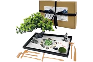 LuXianYS Zen - Set da giardino da 12 x 8 pollici, mini gonna da meditazione e giardino, in miniatura, set regalo giapponese per la scrivania