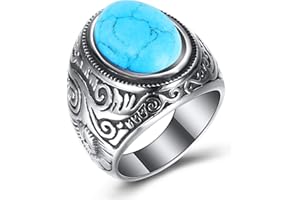 VQYSKO Bague Homme Acier Inoxydable Turquoise Pierre Artificielle Bague Homme Chevalière Vintage Homme Turquoise/Oeil du Tigre/Turquoise Blanche/Turquoise Noire Grande Taille