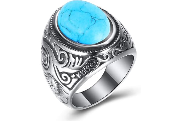 VQYSKO Bague Homme Acier Inoxydable Turquoise Pierre Artificielle Chevalière Vintage Oeil du Tigre Blanche Noire Grande Taille