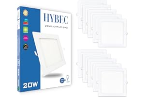 CLAR - Downlight LED Techo Cuadrado 20W, Downlight Cuadrado, Focos LED Cuadrados Empotrables, Iluminación Empotrable de Interior, Luz Fría 6000ºK (Pack 10)