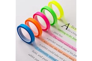 AIEX 5 Rolls Highlighter Tapes, 0.23inch x 16.4ft Colored Transparent Tape Fluorescent Neon Tape Removable Highlighters for Students Teachers Reading Taking Notes at Class Home Office
