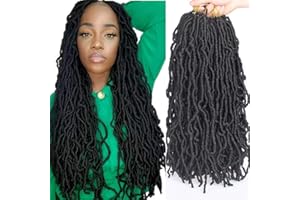 Xtrend 7 Packs 18 Inch Natural Black Soft Nu Faux Locs Crochet Braids Hair Synthetic Pre Looped Soft Dreadslocks Braiding Hair Fashion Goddess Faux Locs Curly Wavy Hair Extensions 12strands/pack 1B#