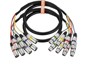 EBXYA Lot de 2 câbles XLR à 4 canaux de 1 m - Câble audio répartiteur 4 canaux - Câble XLR mâle vers femelle pour studios d'enregistrement en direct
