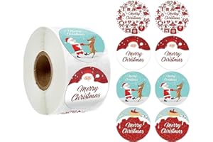 JOAKAUI Etichette di Adesivi di Natale, 500 Pcs Adesivi Rotondi Natalizi Adesivi Sigillanti Natalizi Assortimento di Adesivi in Rotolo per le Vacanze per le Decorazioni di Natale Delle Buste Delle Festa