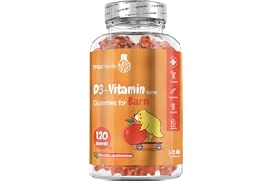 Vitamin D3 gummibjörnar för barn - För ben, immunförsvar och tänder (EFSA) - 1000IE vitamin D3 som kolekalciferol - 120 apelsingummin - 1 gummi en dag - Alternativ till droppar - maxmedix