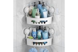 TAILI Lot de 2 Paniers de Douche D'angle à Ventouse, Etagère de Douche de Salle de Bain, Panier de Rangement Mural pour Shampoing Support en Plastique pour Cuisine et Salle de Bai