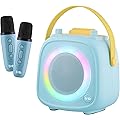 T'nB - Enceinte Bluetooth Karaoke, Idée Cadeau Noel, 2 Microphones sans Fil, 5 Effets Vocaux, Anneau Lumineux RGB, USB et Jack 3,5 mm, Poignée de Transport, Autonomie 5 h, Système Portable - Bleu