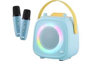 T'nB - Enceinte Bluetooth Karaoke, Idée Cadeau Noel, 2 Microphones sans Fil, 5 Effets Vocaux, Anneau Lumineux RGB, USB et Jack 3,5 mm, Poignée de Transport, Autonomie 5 h, Système Portable - Bleu