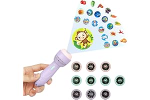 HOTUT Lampe Torche et Projecteur Animaux, Jouet Lampe de Poche Projecteur Histoire, Mini Projecteur Histoire Enfant avec 10 Disques 80 Images, Jouet Éducatif pour Garçons Et Filles-Violet