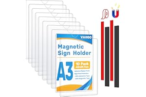 VAIIGO Magnetic Sign Holder A3 Display Frame 10 Pack, Clear Sign Holder for Wall, Plastic Poster Holder with Adhesive and Magnetic Tapes, Adhesive Frame for Wall, Window, Door, Metal, Office, Home