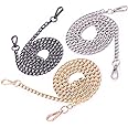 Swpeet 3Pcs Luxury Fashion 47 Inche Replacement Flat Chain Strap with Buckles Set, Perfect for DIY Metal Shoulder Cross Body Bag Hand Bag Purse Replacement ï¼Ë† Gold + Silver+ Gun-Black)