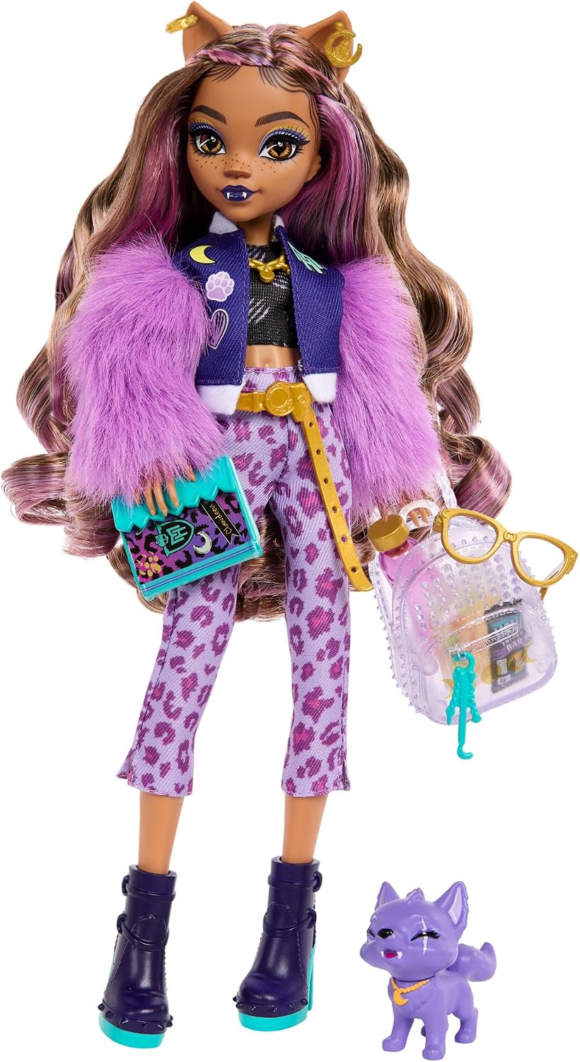 Monster High Fabulosa Clawdeen Wolf Muñeca articulada con Mascota Crescent, Conjunto de Moda y Accesorios, Juguete +4 años (Mattel HRP65)